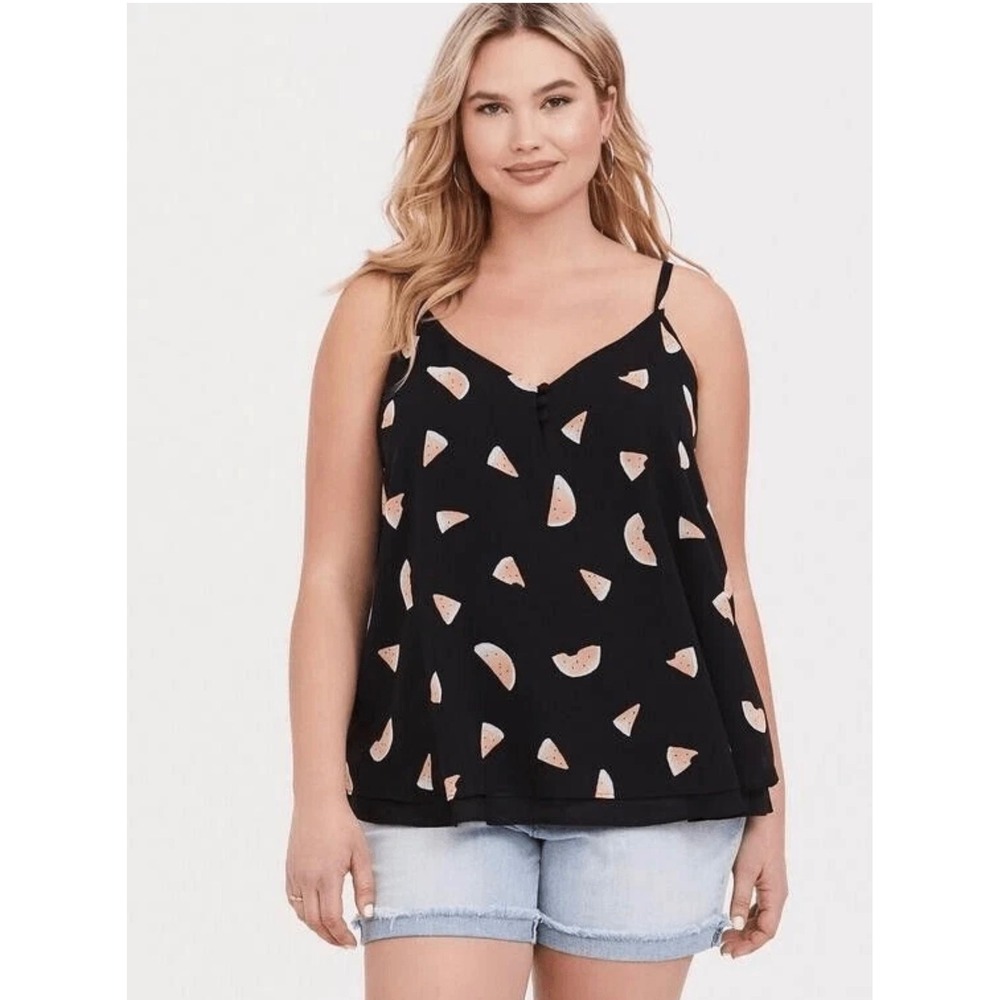TORRID Watermelon Print Cami Tank Top Blouse Black Plus Size 2X Summer